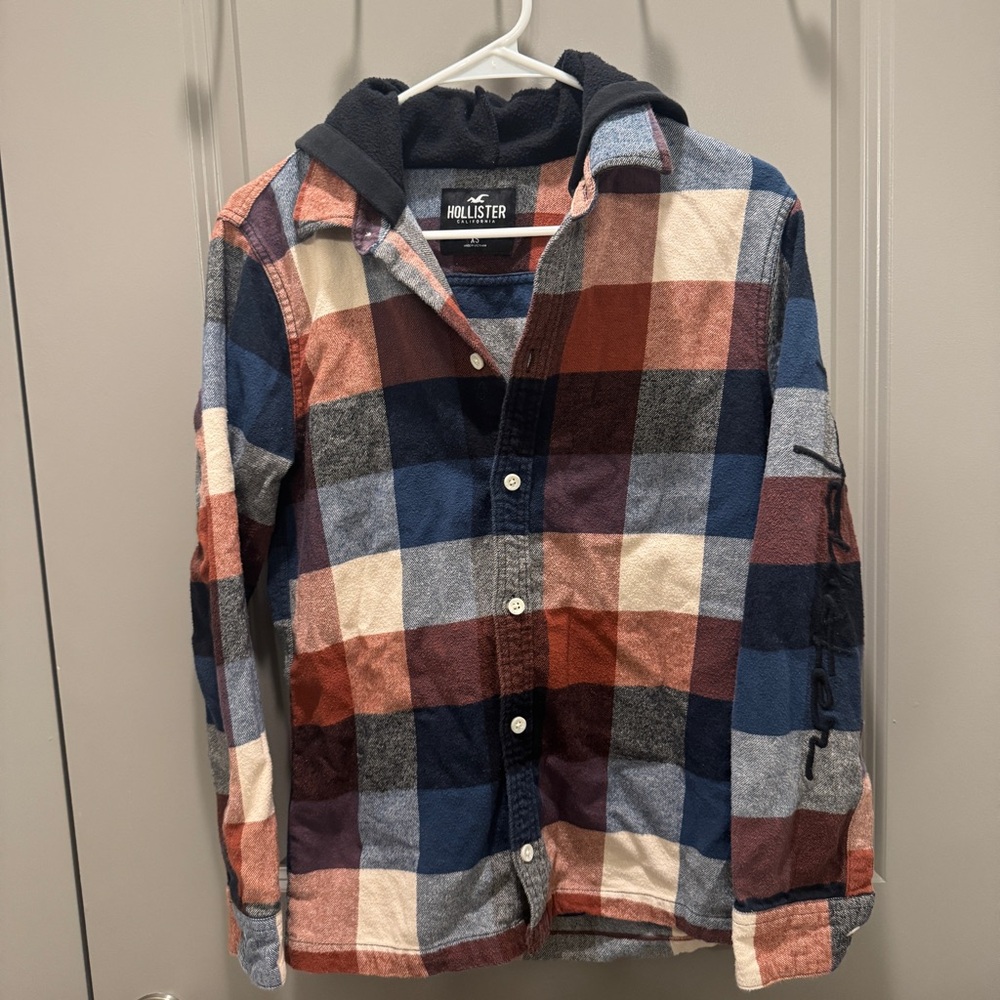 Hollister Pink/Blue/White Flannel Jacket With Hood Size Unisex Extra Small XS